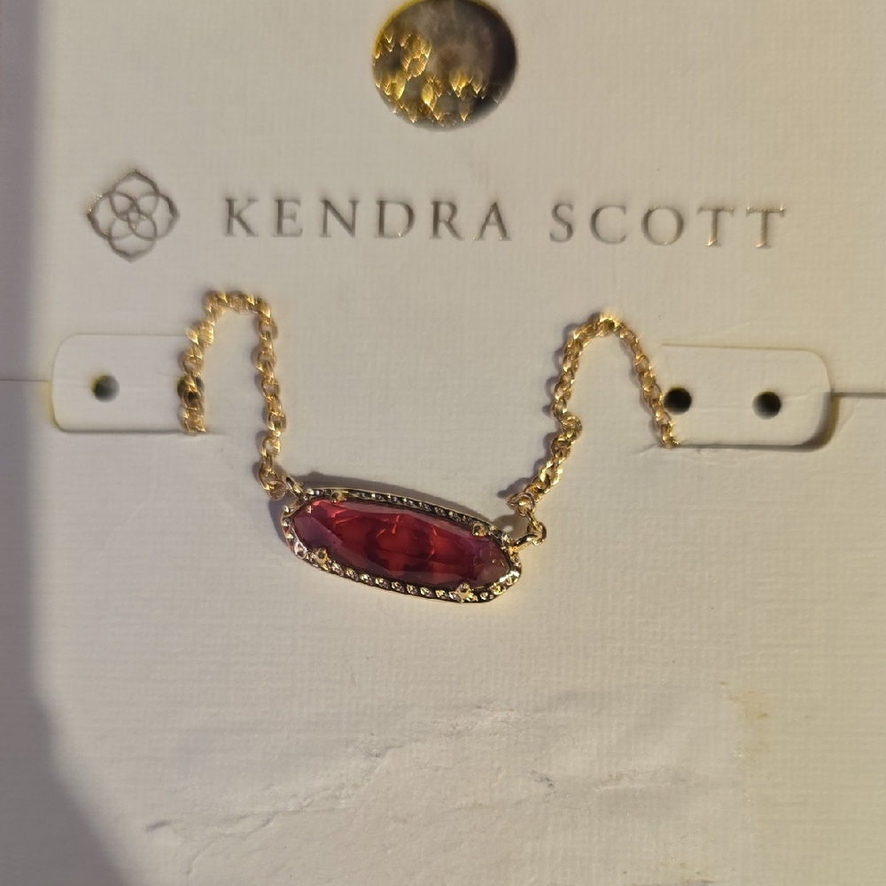 Kendra Scott Gold Necklace with Deep Pink Pendant